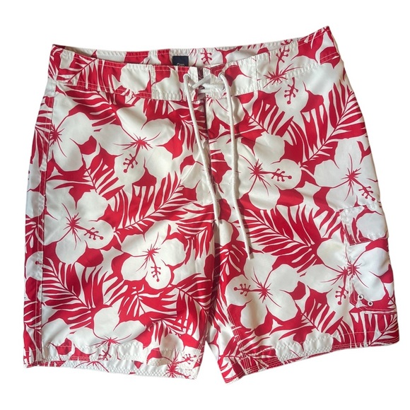 GAP Men’s Red White Hawaiian Swim Trunks Beach Shorts Drawstring Mesh Lined Lrg - Picture 11 of 13